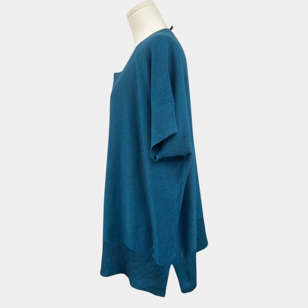 Eileen Fisher Woman Sweater Womens 1X Blue Tencel‎ Merino Oversized Tunic Knit